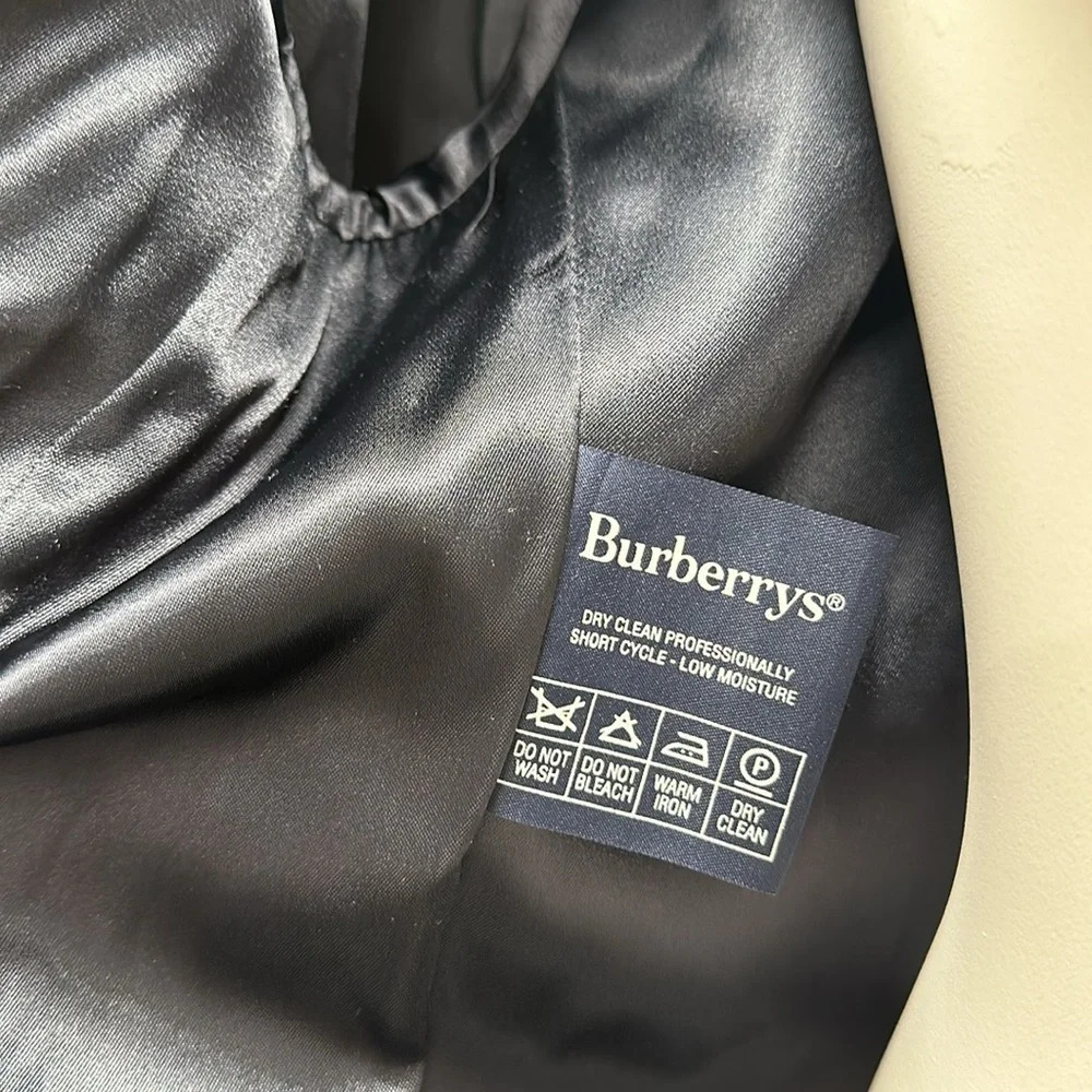 Burberry Trench Coat Cashmere Wool Blend Button Down Navy Blue Vintage Large * - Picture 9 of 14